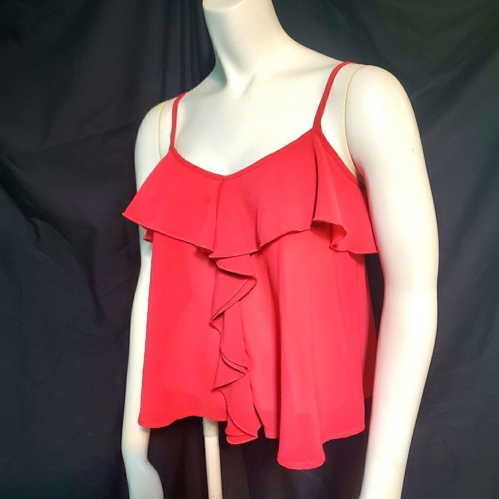 About A Girl Cranberry Ruffle Tank Top (S)